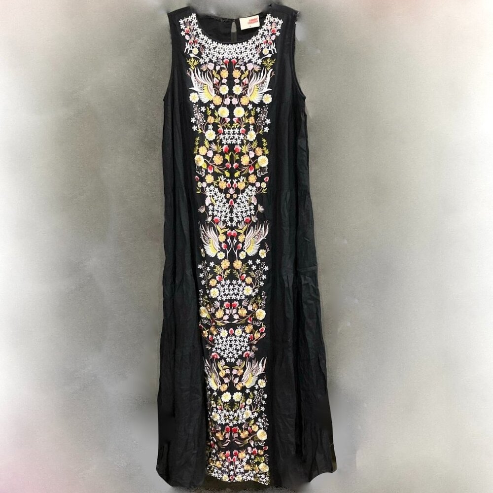 Anthropologie Samant Chauhan Jacaranda Black Embroidered Maxi Dress NWT Sz 6